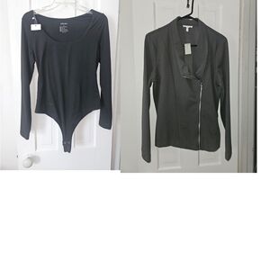 NWT BUNDLE  NWT Reoria Black Bodysuit and NWT Gray Jacket Size L